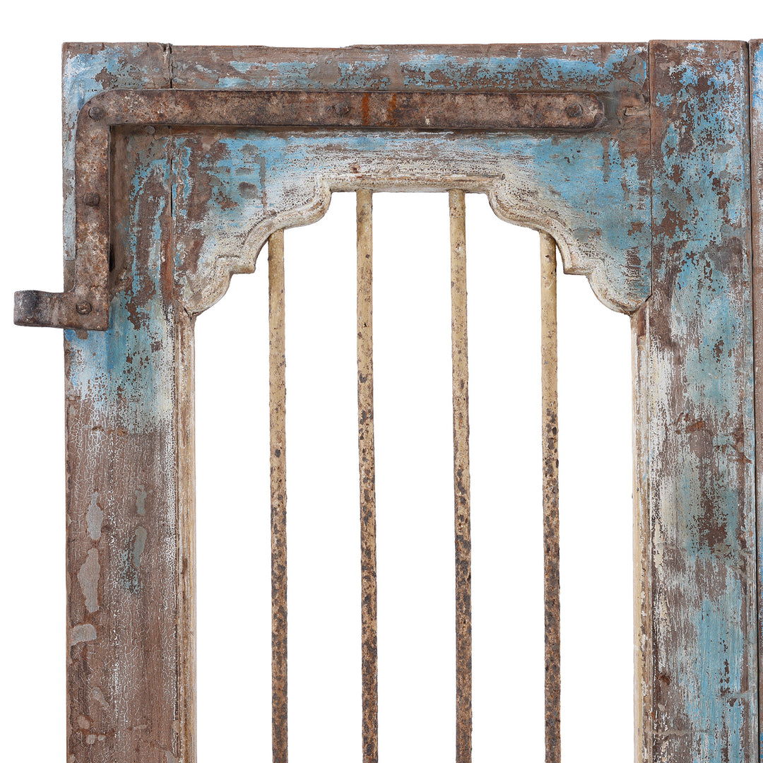 Corner Detail From Antique Indian Painted Jali Door 