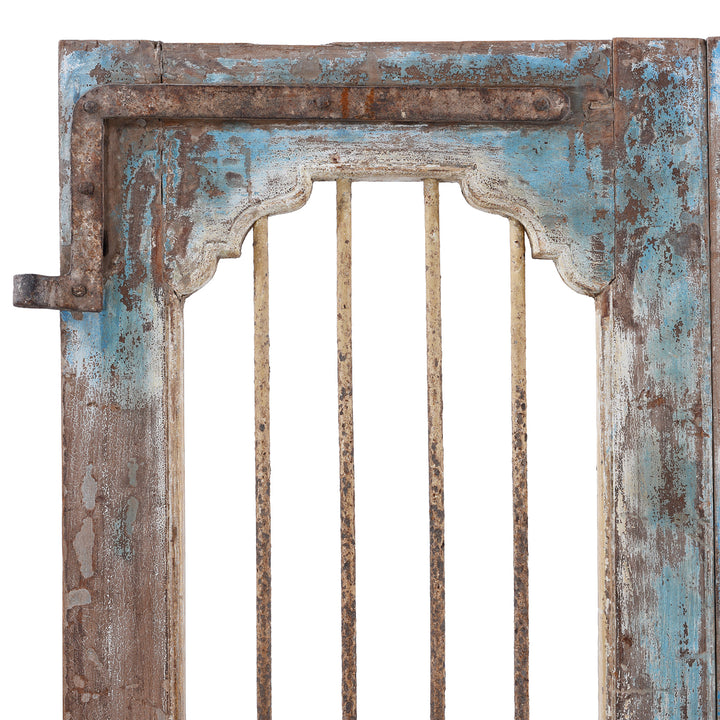 Corner Detail From Antique Indian Painted Jali Door 