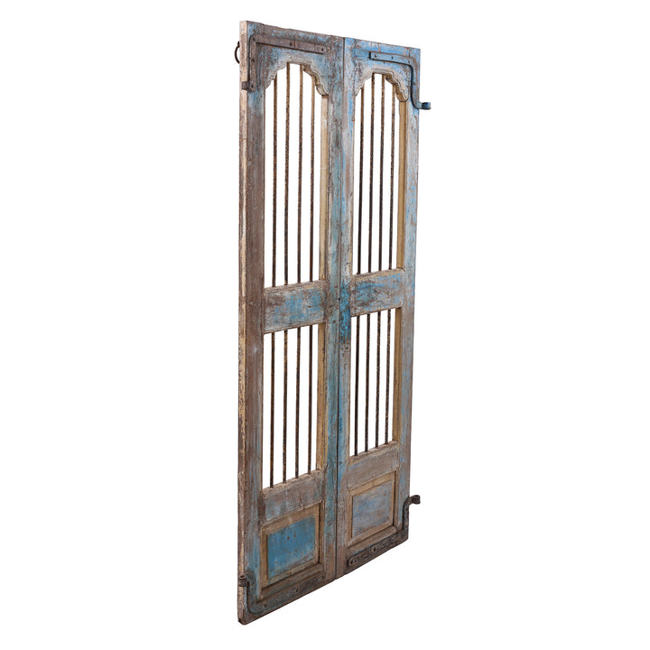 Angled VIew Of Antique Indian Painted Jali Door 