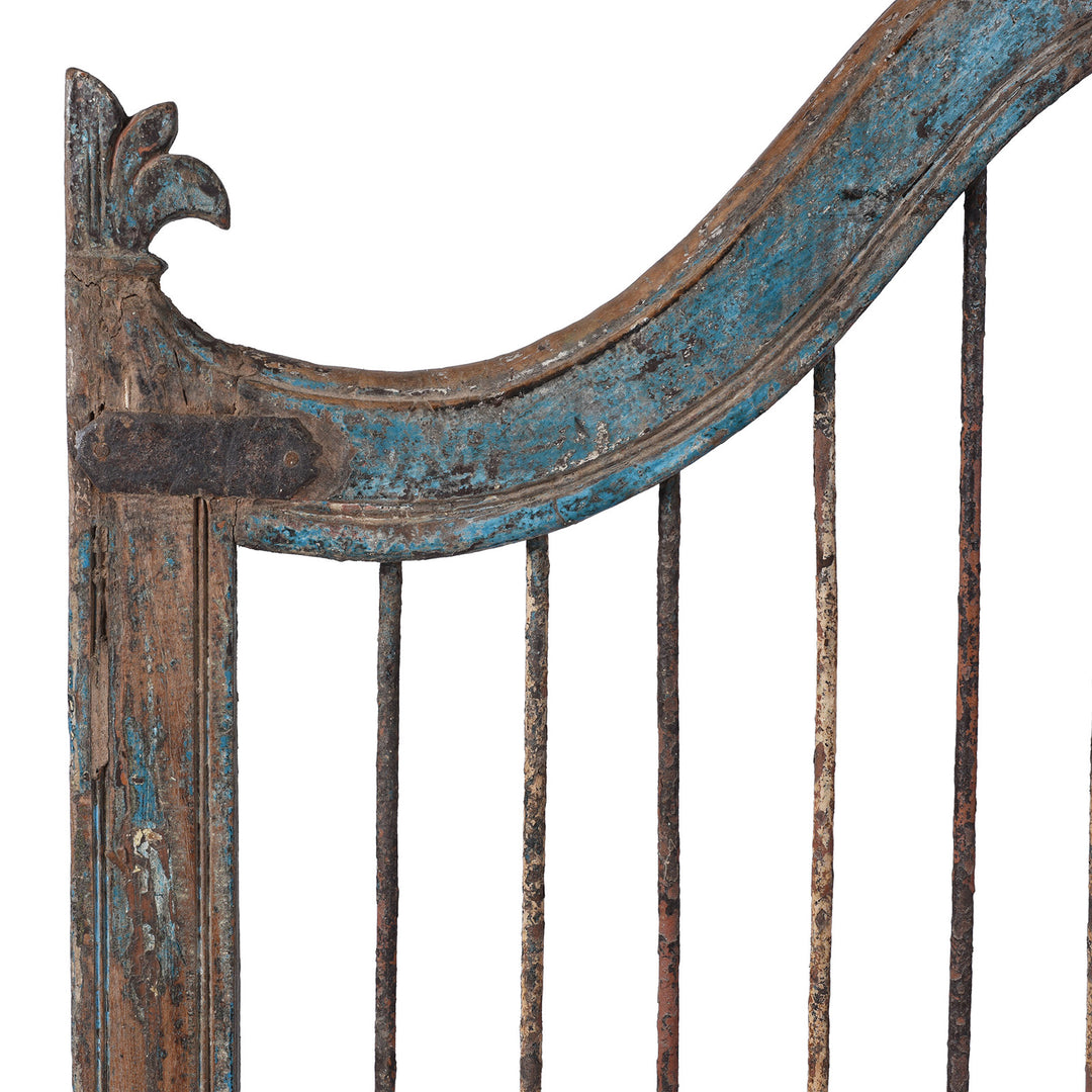 Corner Detail From Antique Indian Blue Painted Dog Gate | INDIGO ANTIQUES