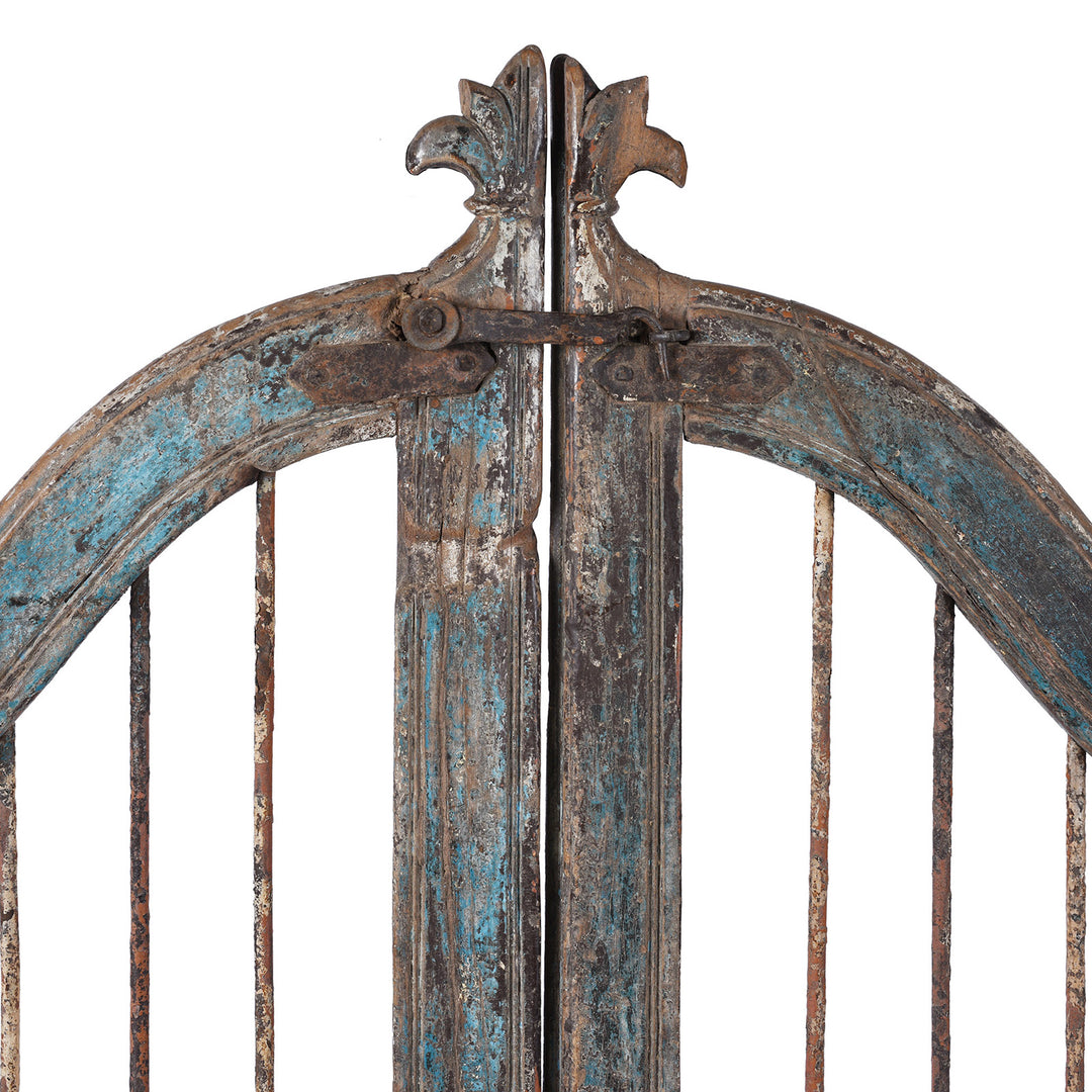 Central Detail From Antique Indian Blue Painted Dog Gate | INDIGO ANTIQUES
