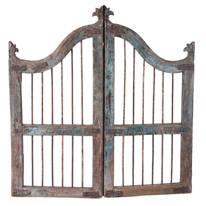 Back Of Antique Indian Blue Painted Dog Gate | INDIGO ANTIQUES