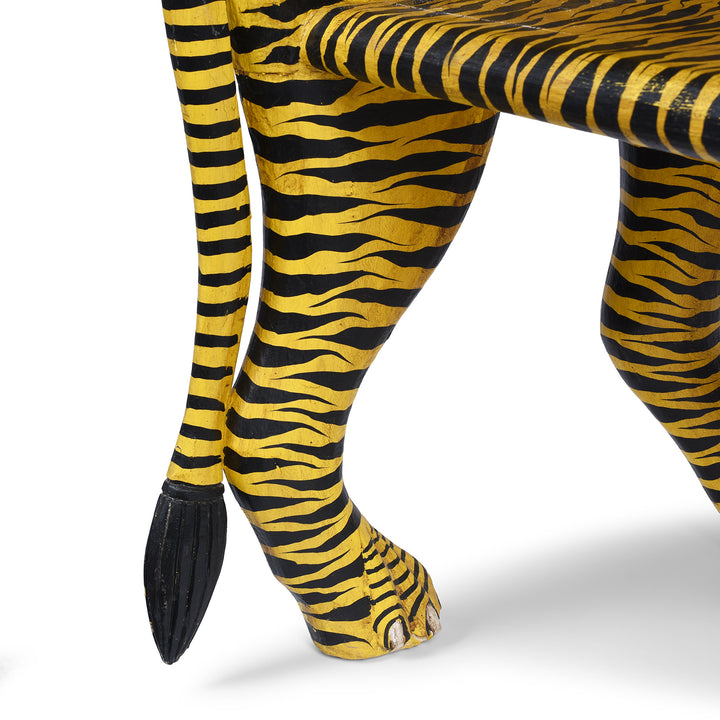 Foot Detail From Right Facing Painted Tiger Chair Made From Wood | Indigo Antiques