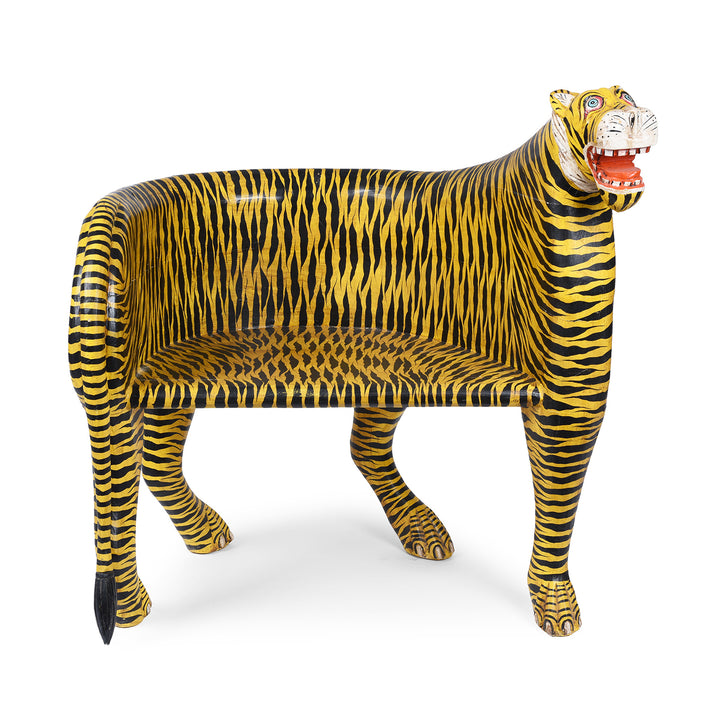 Right Facing Painted Tiger Chair Made From Wood | Indigo Antiques