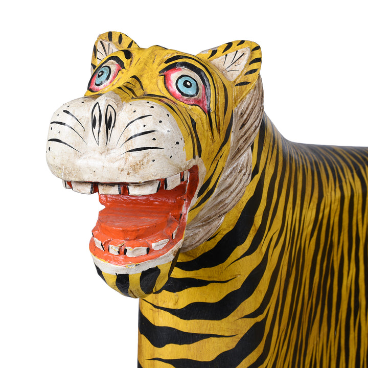 Detail From Right Facing Painted Tiger Chair Made From Wood | Indigo Antiques