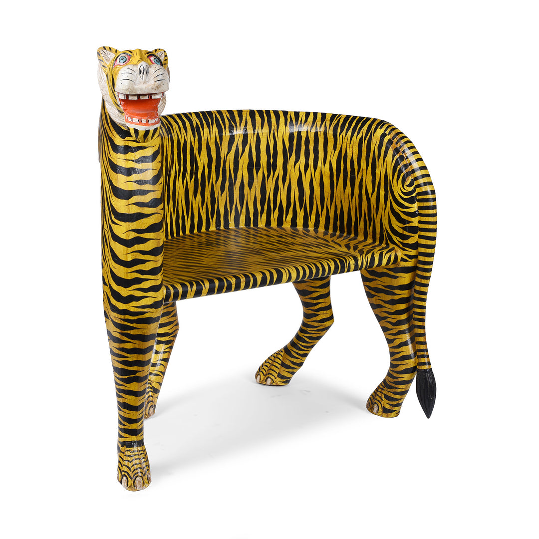 Detail From Right Facing Painted Tiger Chair Made From Wood | Indigo Antiques