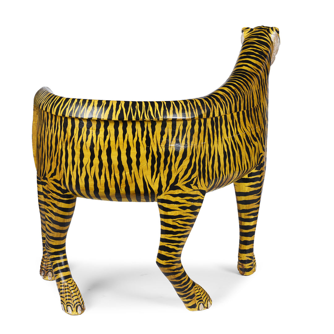 Back Of Right Facing Painted Tiger Chair Made From Wood | Indigo Antiques