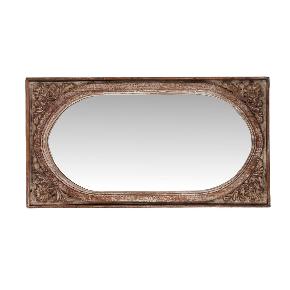 Landscape View Of Indian Reclaimed Carved Teak Mirror | Indigo Antiques