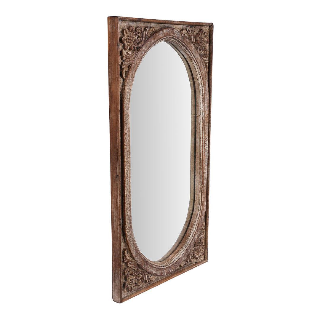 Angled VIew Of Indian Reclaimed Carved Teak Mirror | Indigo Antiques