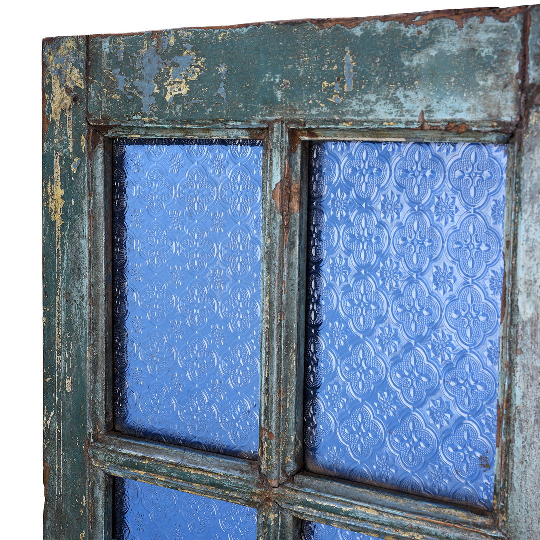 Detail From Reclaimed Indian Blue Painted Teak Folding Screen | Indigo Antiques