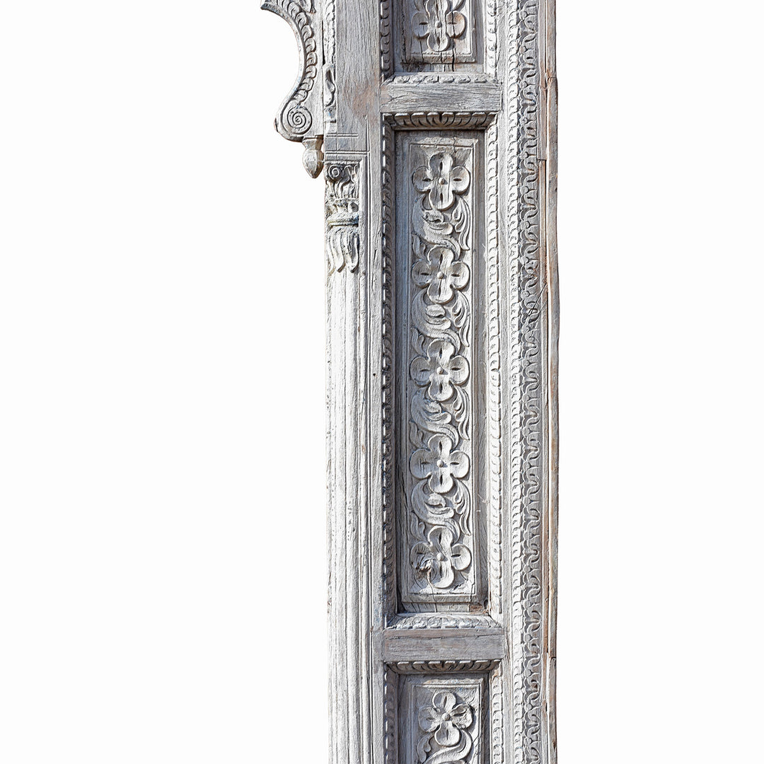 Carving Detail From 19th Century Teak Mughal Archway From Haryana With Scalloped Arch And Carved Floral Detailing
