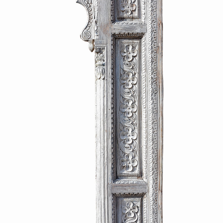 Carving Detail From 19th Century Teak Mughal Archway From Haryana With Scalloped Arch And Carved Floral Detailing