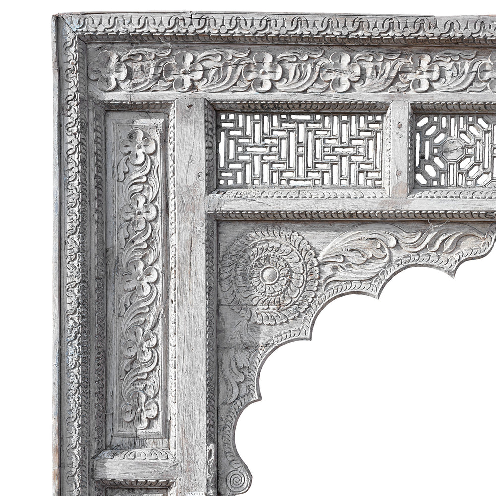 Corner Detail From 19th Century Teak Mughal Archway From Haryana With Scalloped Arch And Carved Floral Detailing