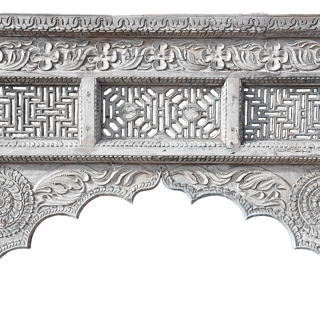 Carving Detiail From 19th Century Teak Mughal Archway From Haryana With Scalloped Arch And Carved Floral Detailing