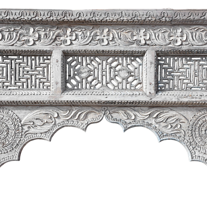 Carving Detiail From 19th Century Teak Mughal Archway From Haryana With Scalloped Arch And Carved Floral Detailing
