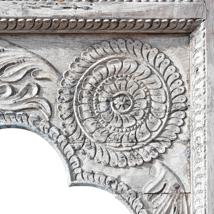 Carving Detail From 19th Century Teak Mughal Archway From Haryana With Scalloped Arch And Carved Floral Detailing