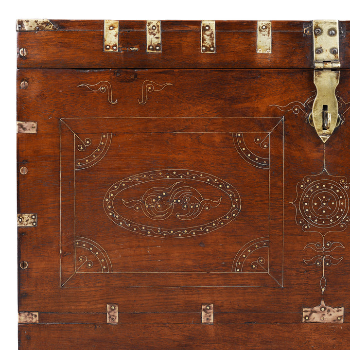 Corner Detail From Antique Indian Brass Bound Burmese Dowry Chest