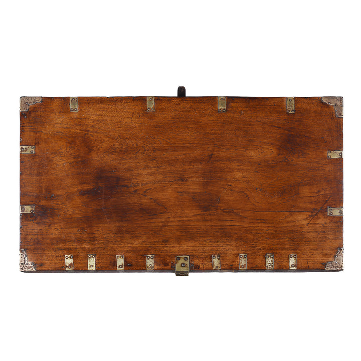 Top Down VIew Of Antique Indian Brass Bound Burmese Dowry Chest