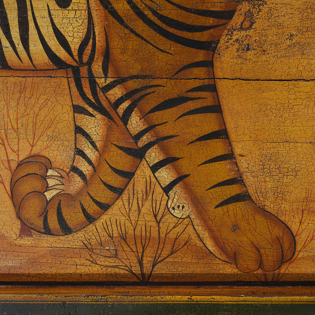 Paws Detail From Vibrant Rajasthani Folk Art Tiger Panel Painted In Natural Pigments And Framed In Solid Wood