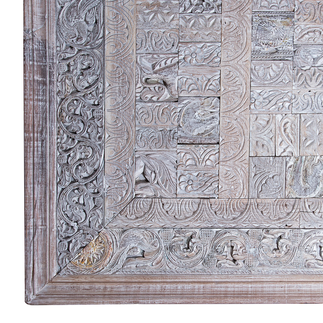 Corner Detail From Large Decorative Panel Made From Old Indian Architectural Carvings | Indigo Antiques