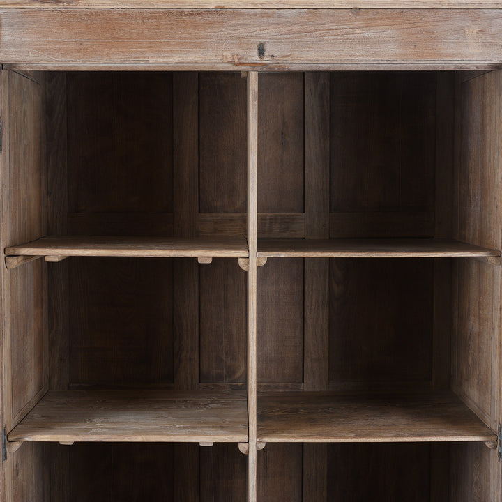 Interior Detail From 19Th Century Indian Limed Wood Wardrobe With Carved Panels Internal Compartments Drawer And Hanger Rail