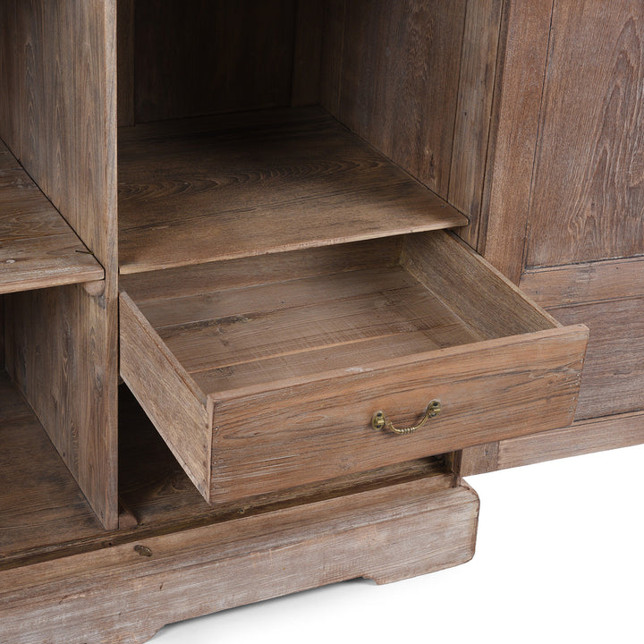 Drawer Detail From 19Th Century Indian Limed Wood Wardrobe With Carved Panels Internal Compartments Drawer And Hanger Rail