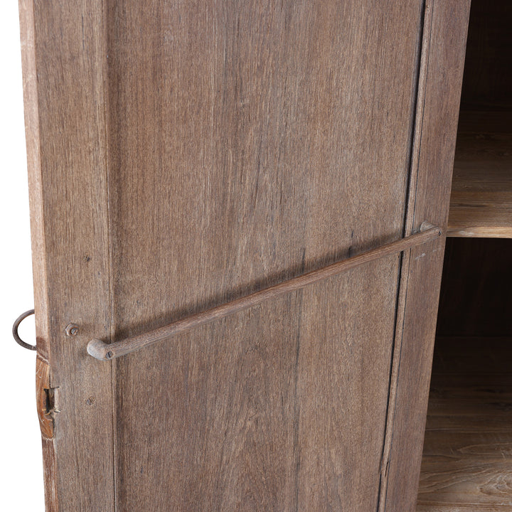 Rail Detail From 19Th Century Indian Limed Wood Wardrobe With Carved Panels Internal Compartments Drawer And Hanger Rail
