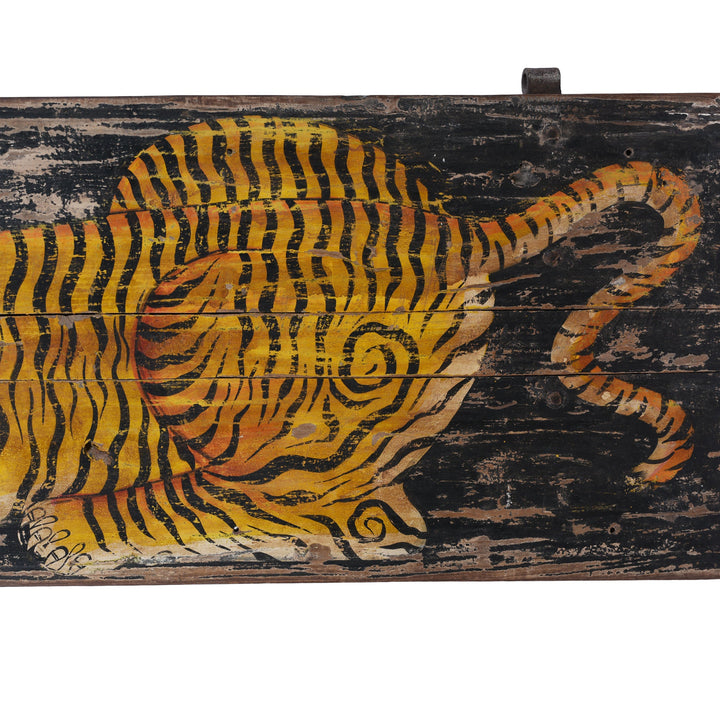Tail Detail From Painted Indian Tiger Panel On Reclaimed Door From Madhya Pradesh