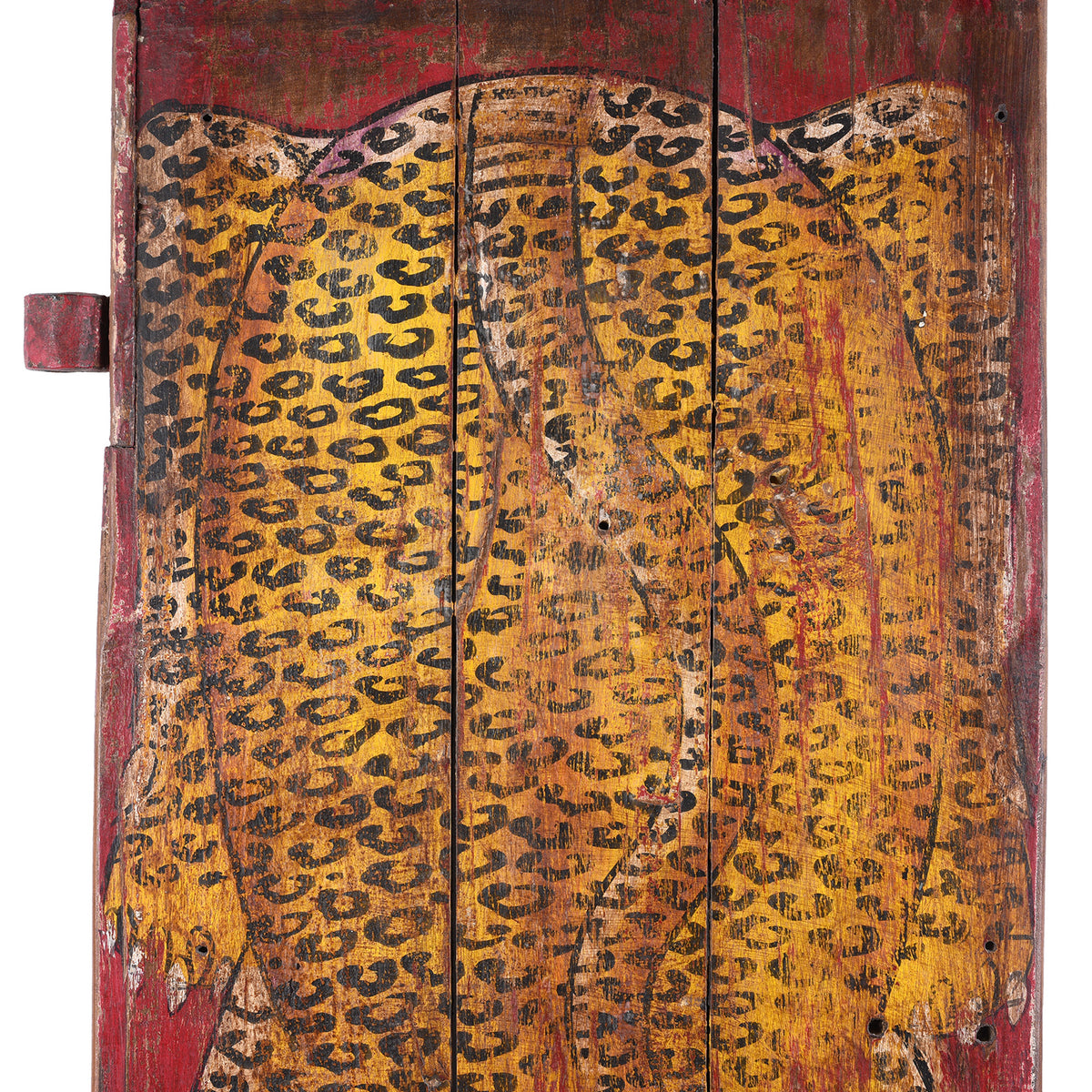 Artwork Detail From Vintage Red Painted Leopard Panel | INDIGO ANTIQUES