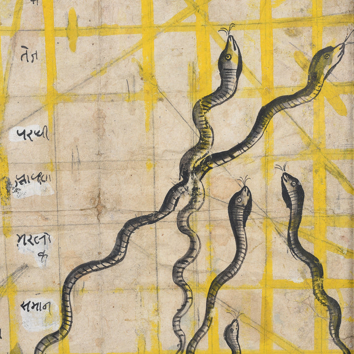 Snakes Detail From Antique Indian Framed Painted Indian Horoscope | Indigo Antiques