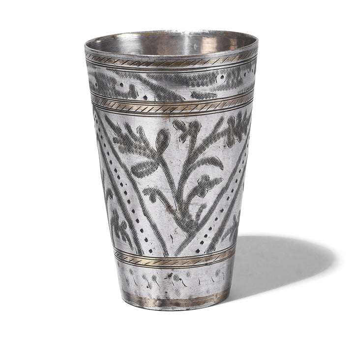 Vintage Lassi Cup - Nickel Plated Engraved Brass | Indigo Antiques