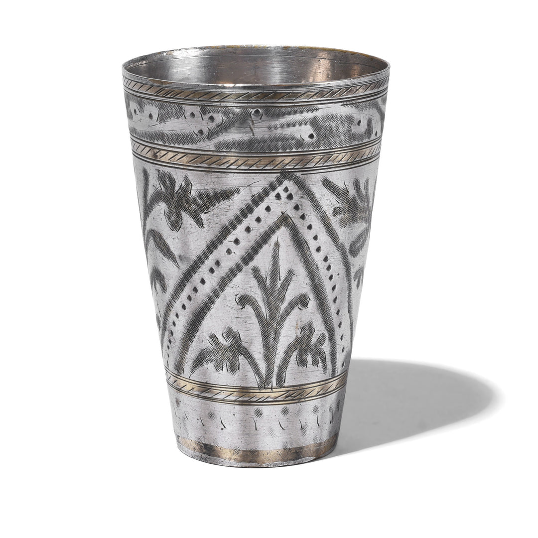 Vintage Lassi Cup - Nickel Plated Engraved Brass | Indigo Antiques