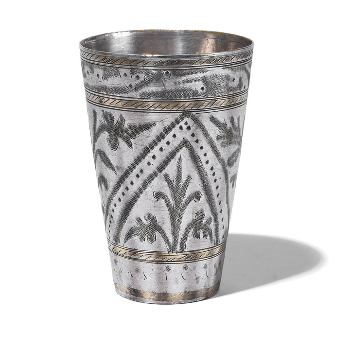 Vintage Lassi Cup - Nickel Plated Engraved Brass | Indigo Antiques
