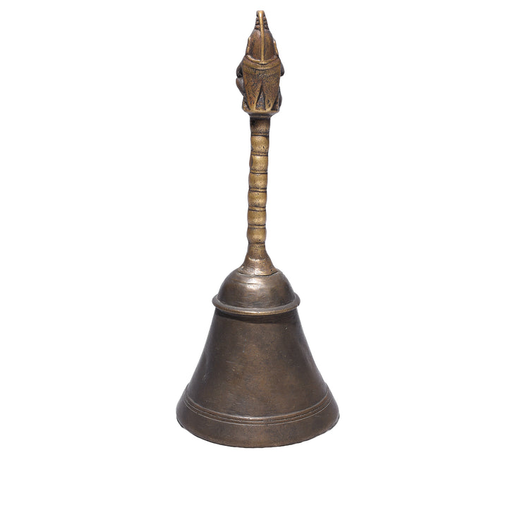 Back Of Antique Indian Brass Puja Bell With Devotional Figure Finial Nineteenth Century | Indigo Antiques