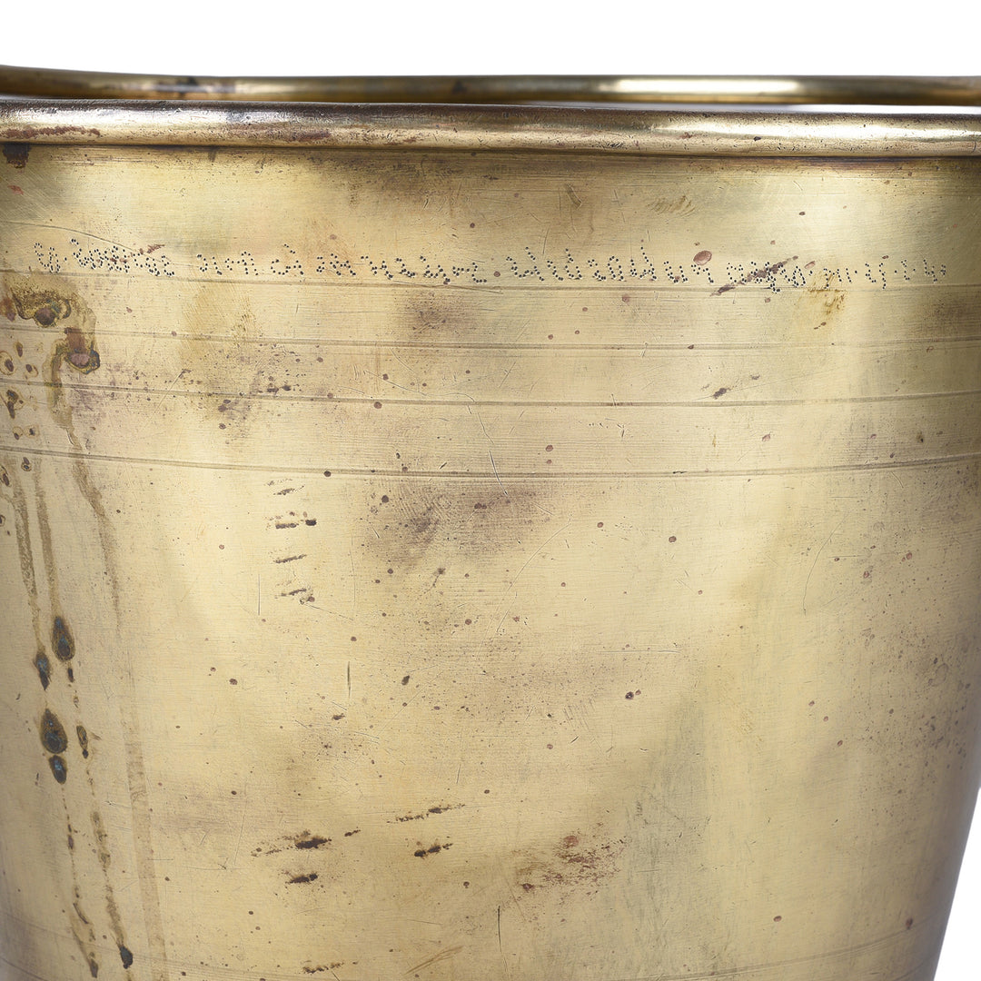 Inscription Detail From Antique Indian Brass Temple Bucket | Indigo Antiques