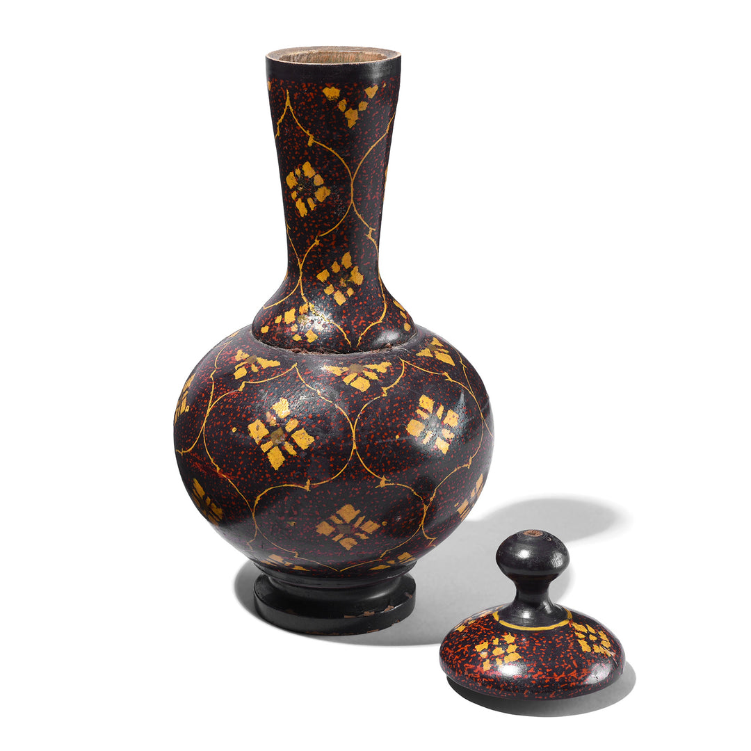 Lid Off View Of Old Scratchwork Lacquer Pot From Rajasthan