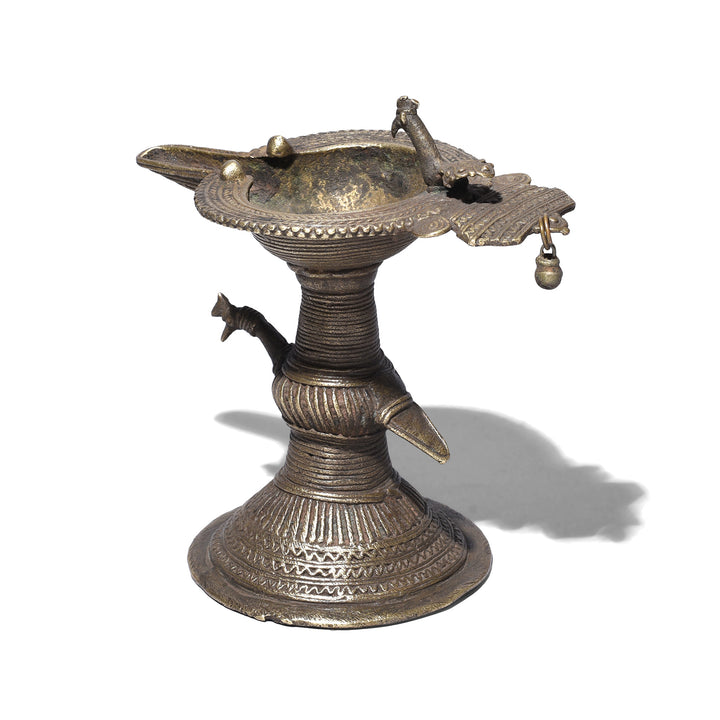 Rear View Of Antique Indian Dhokra Work Oil Lamp | Indigo Antiques