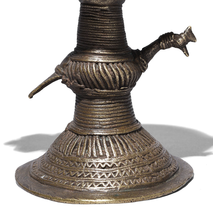 Peacock Detail From Antique Indian Dhokra Work Oil Lamp | Indigo Antiques