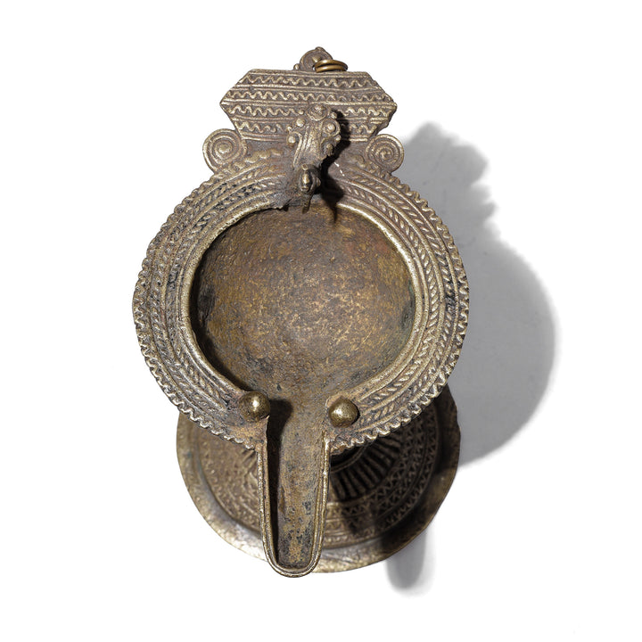 Top Down View Of Antique Indian Dhokra Work Oil Lamp | Indigo Antiques