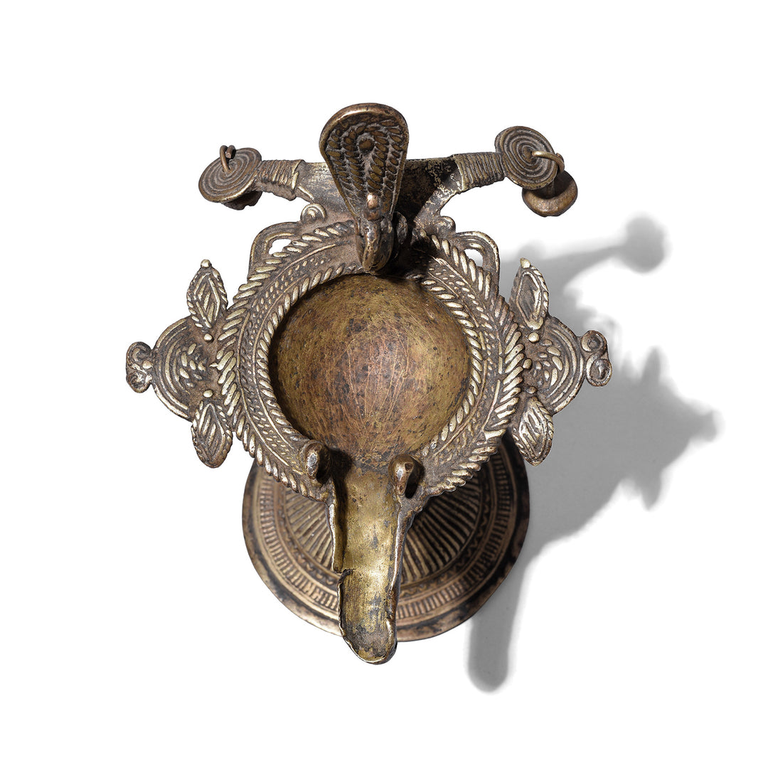Top Down View Of Antique Indian Brass Dhokra Work Oil Lamp From Chhattisgarh
