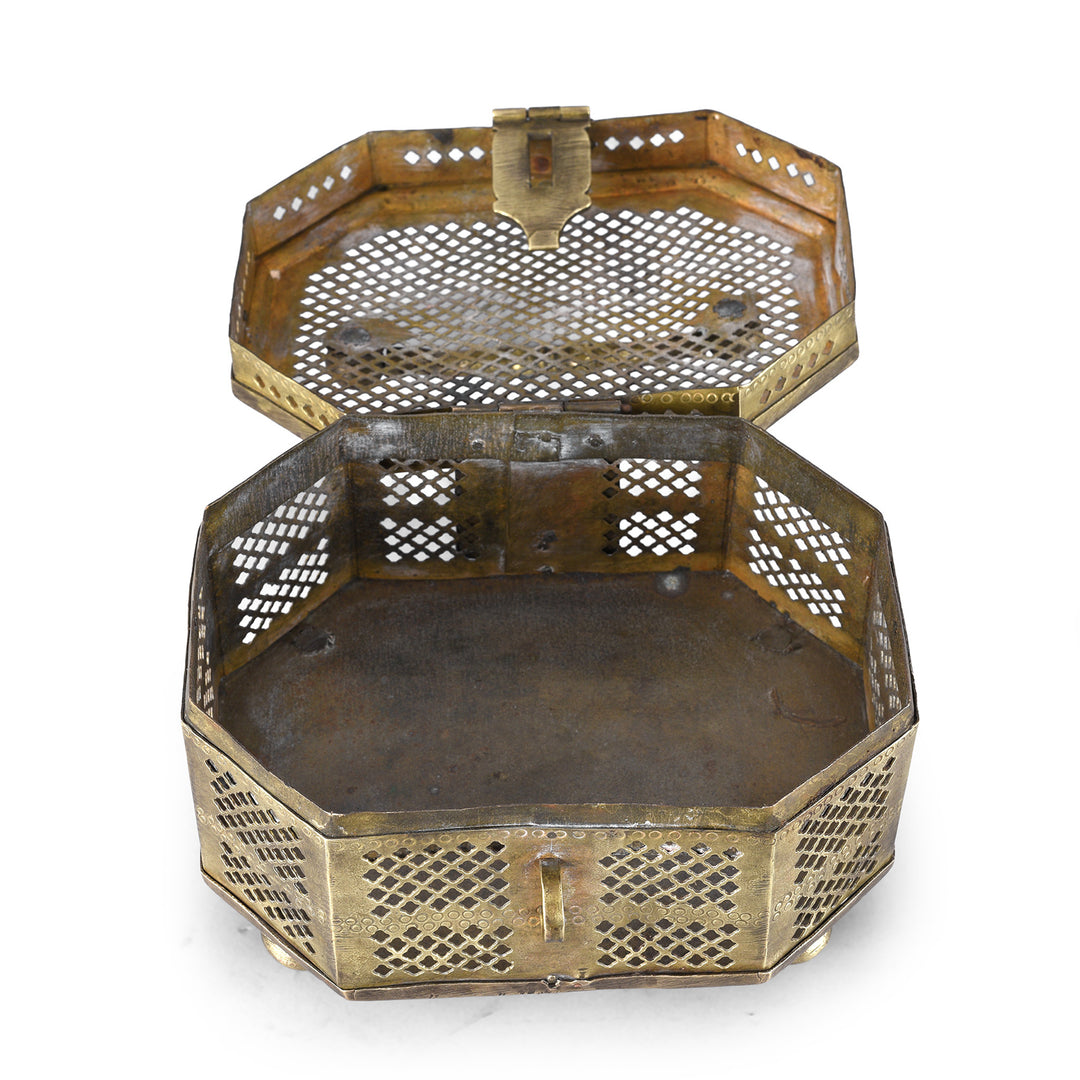 Interior Of Antique Indian Brass Jali Work Paan Box