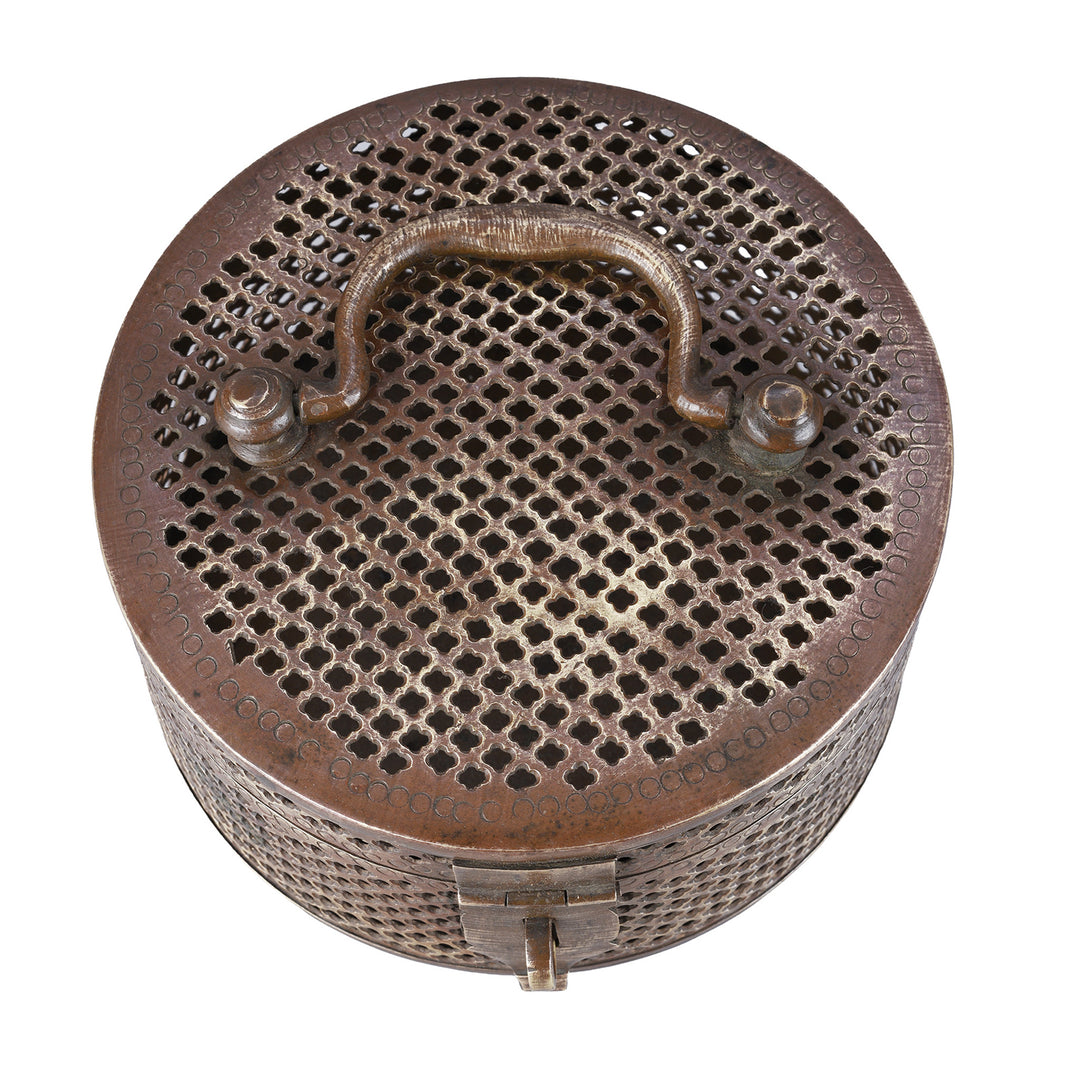 Top Down View Of Antique Indian Brass Pandan Box