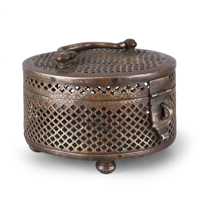 Angled VIew Of Antique Indian Brass Pandan Box