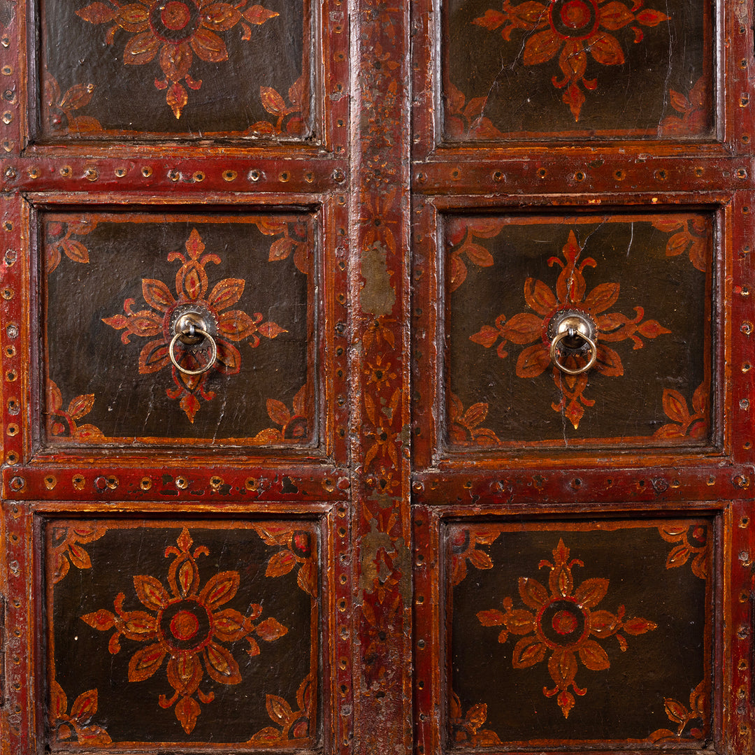 Paintwork Detail From Antique Indian Bikaner Painted Window Shutters | Indigo Antiques