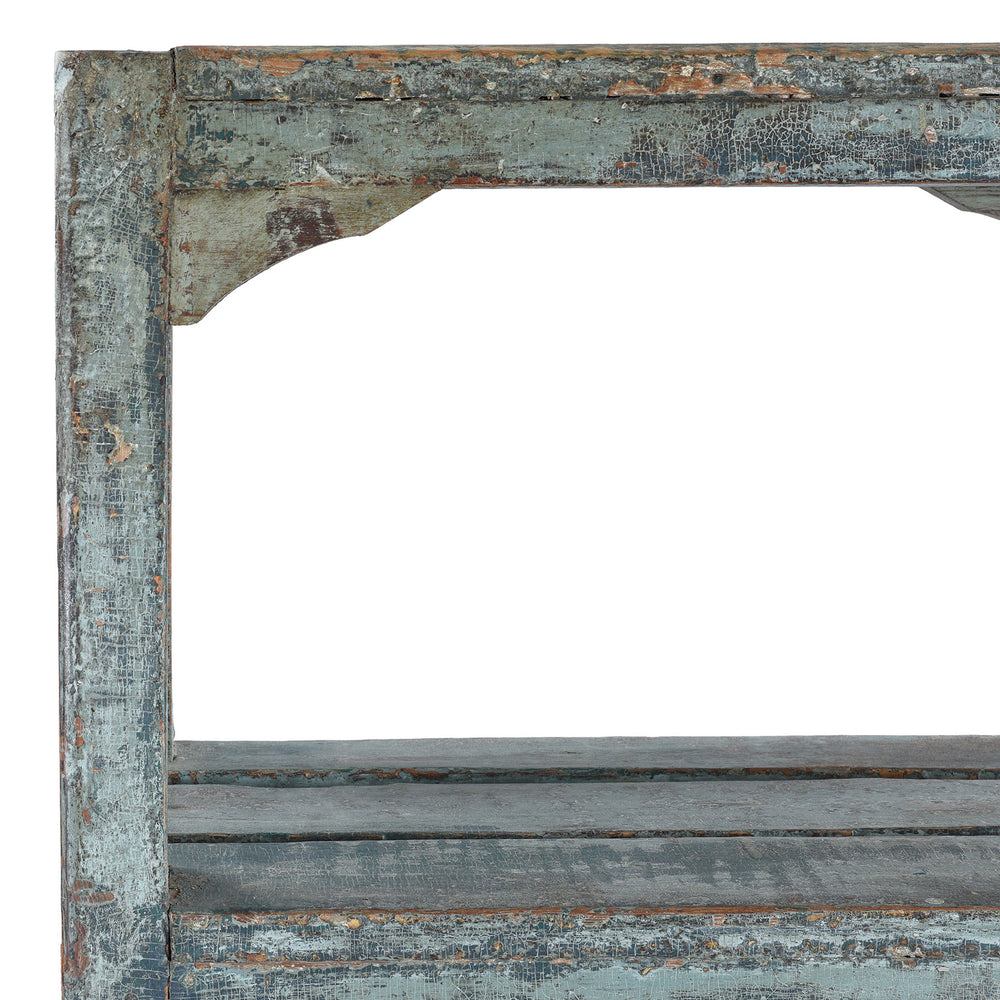Corner Detail From Vintage Indian Painted Slatted Teak Shelf | Indigo Antiques
