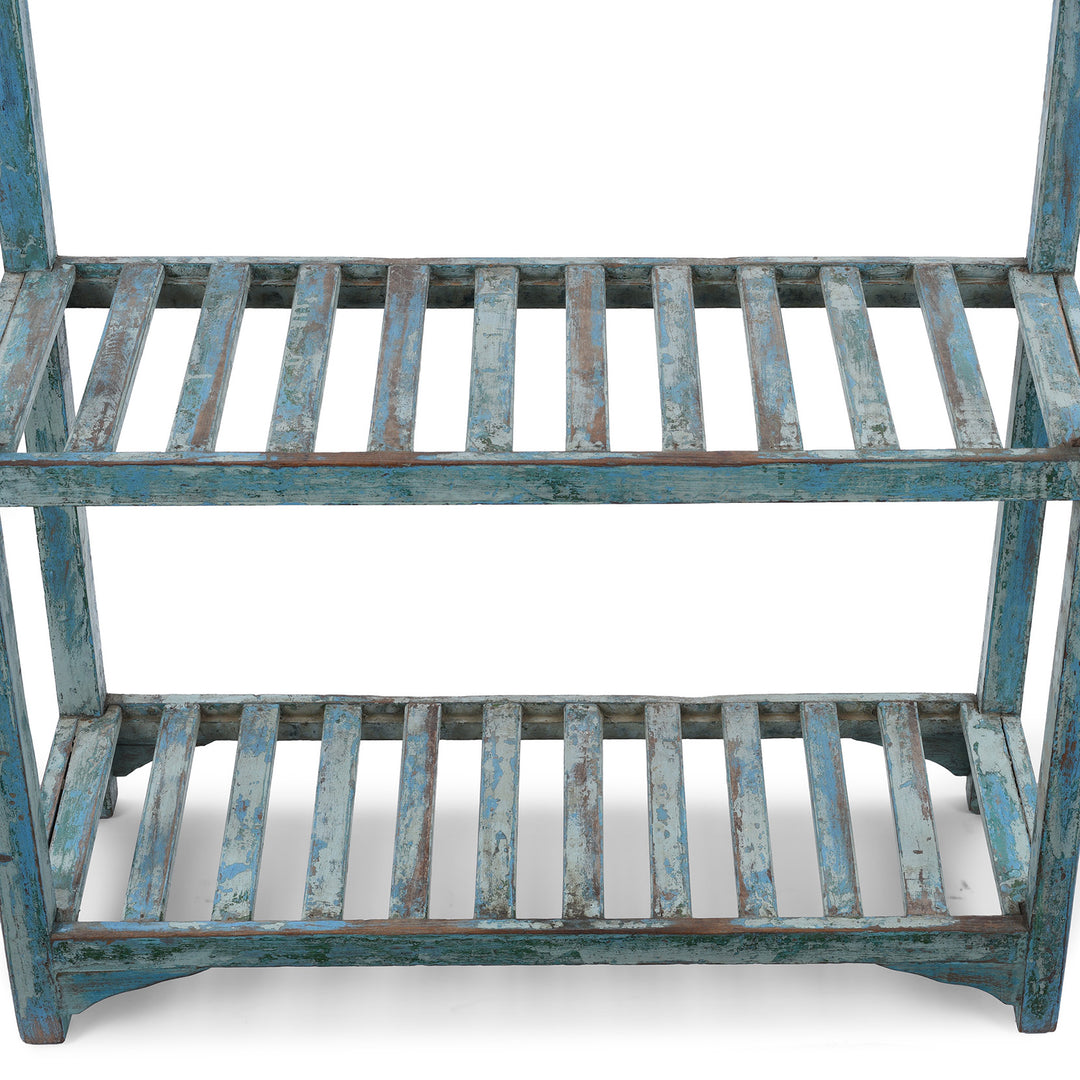 Shelf Detail From Angled View Of Vintage Painted Indian Teak Shelf - Ca 1940 | Indigo Antiques