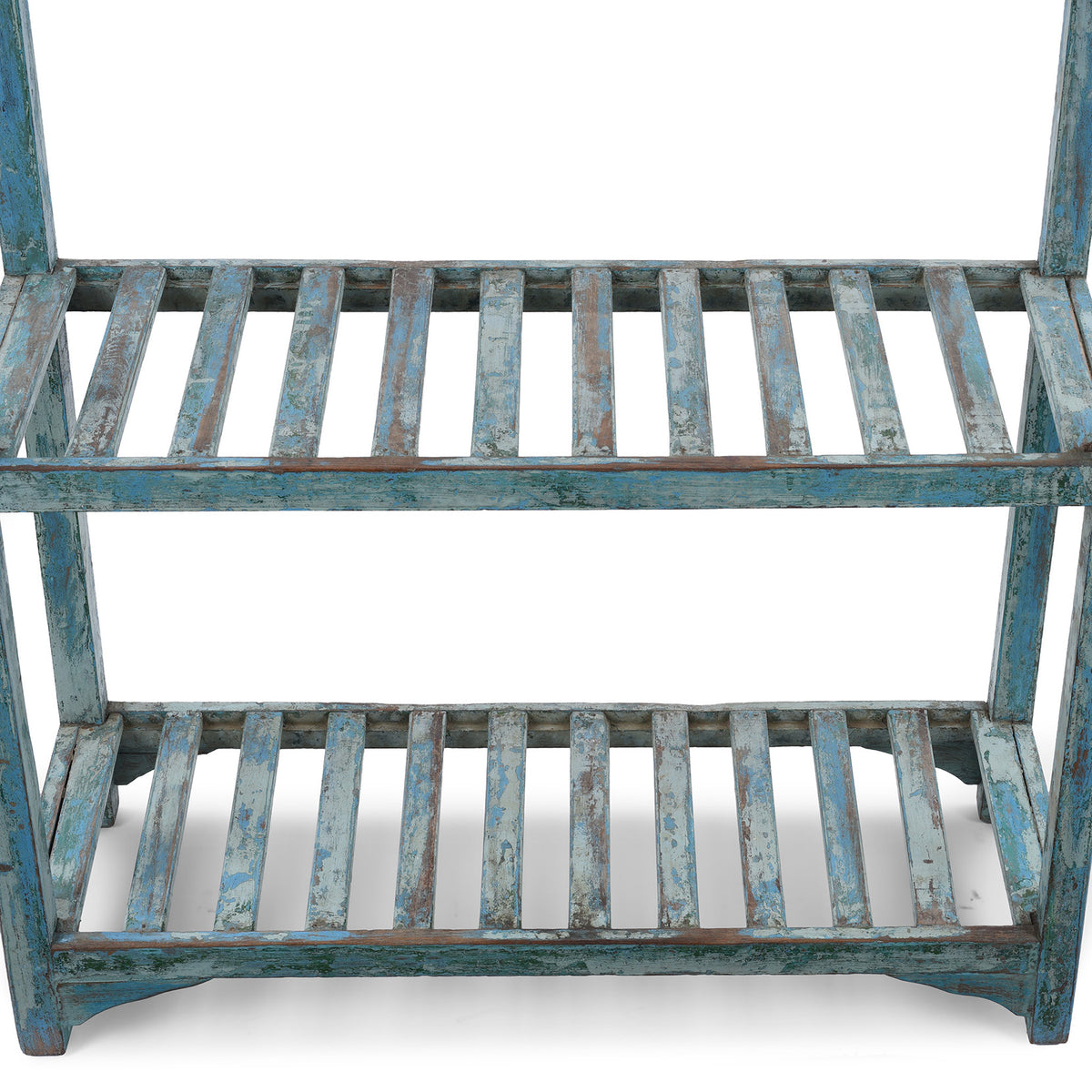 Shelf Detail From Angled View Of Vintage Painted Indian Teak Shelf - Ca 1940 | Indigo Antiques