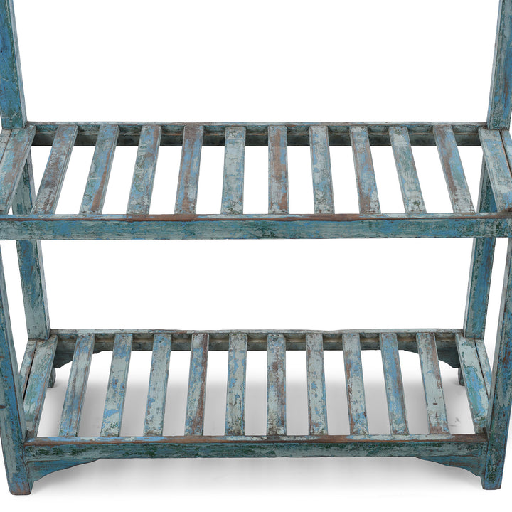 Shelf Detail From Angled View Of Vintage Painted Indian Teak Shelf - Ca 1940 | Indigo Antiques