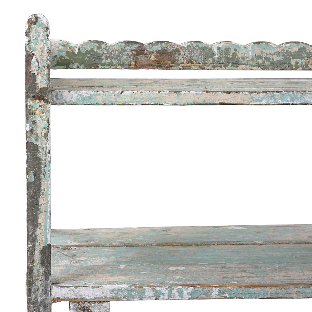 Corner Detail From Small Antique Painted Slatted Shelf | Indigo Antiques