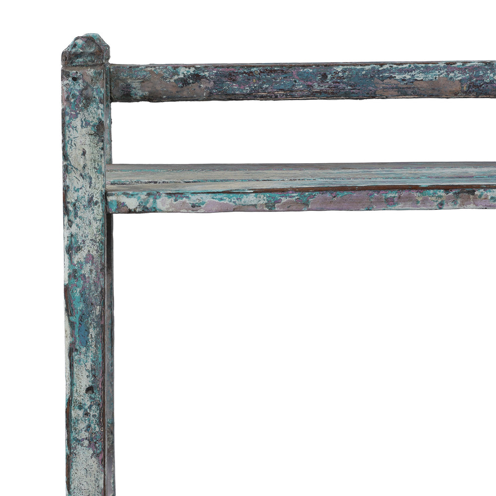 Corner Detail From Vintage Indian Small Painted Slatted Shelf | Indigo Antiques